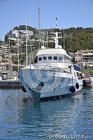 Modern yacht at Soller port Editorial Stock Photo