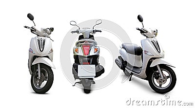 Modern Yamaha white Scooter set isolated on white Stock Photo