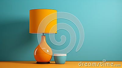 Modern Yellow Lamp And Coffee Cup On Table - Stylish And Vibrant Home Decor Stock Photo