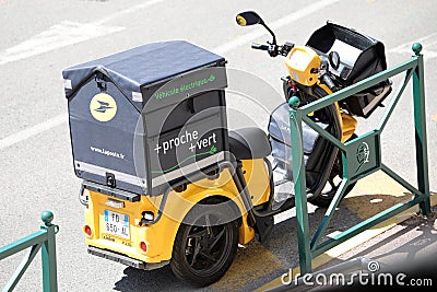 Modern Yellow Postal Delivery Staby Electric Scooter In France Editorial Stock Photo