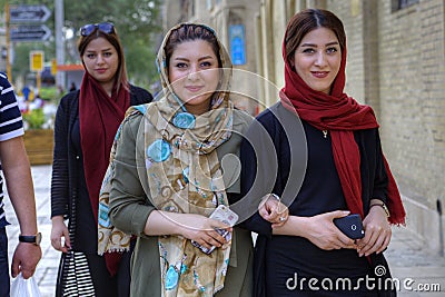 Modern young Iranian women wearing hijabs, Shiraz, Iran. Editorial Stock Photo