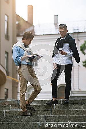 Modern youth communication. Street style Stock Photo