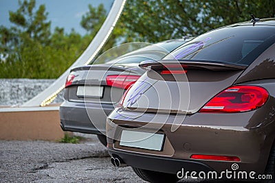 Modern, youth and luxury cars parked outdoors Stock Photo