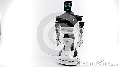 Moderne Robotertechnologien Roboter in einem weißen Studio Android geht und geht auf weißem Hintergrund Shows selbst stock video Moderne Robotertechnologien Roboter in einem weißen Studio Android geht und geht auf weißem Hintergrund Shows selbst stock video