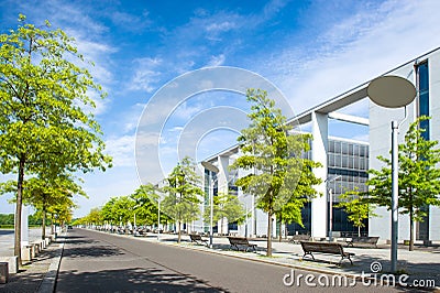 Moderne urban city landscape with trees and sky Stock Photo