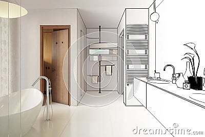 Elegant bathroom draft Cartoon Illustration