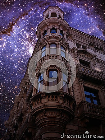 Modernist building and Small Magellanic Cloud (Elements of this Stock Photo