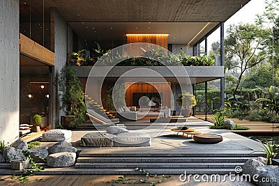 Modernist villa with open spaces natural light Stock Photo