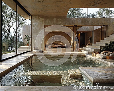 Modernist villa with open spaces natural light Stock Photo