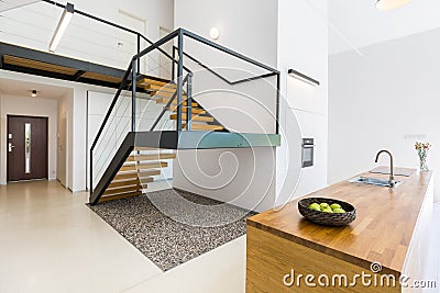 Modernistic interior with massive staircase Stock Photo