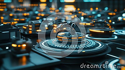 A modernized production setup with a swarm of small autonomous robots navigating around components efficiently Stock Photo