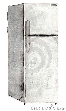 Moders 2 door milenium and silver plated Referigerator on watercolor Stock Photo