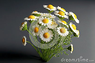 modest bouquet of small field chamomile on thin green stems Stock Photo