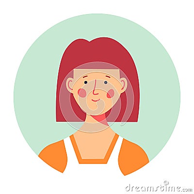 Modest female character portrait, redhead girl circle photo Vector Illustration