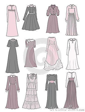 Modest long dresses Vector Illustration