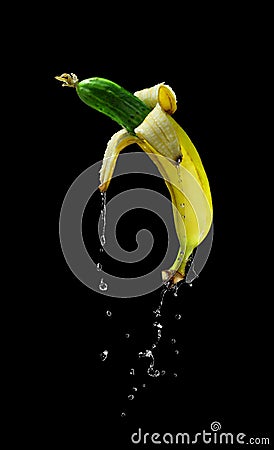 Modified banana with cucumber Stock Photo