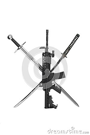 Modified M4 Carbine with Sword Stock Photo