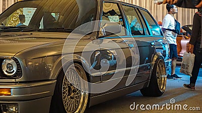 Modified silver BMW 318i E30 touring on display at Indonesia Bimmerfest 2018 Editorial Stock Photo