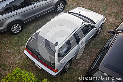 Modified white Honda Civic Wonder SB3 hatchback on parking lot Editorial Stock Photo
