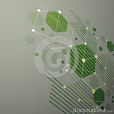 Modular Bauhaus 3d vector green background, created from simple geometric figures like hexagons and lines. Best for use as Vector Illustration