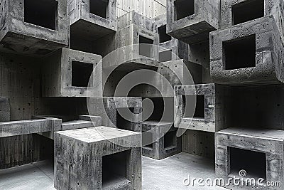 Modular concrete structures create dynamic architectural space in urban settings Stock Photo