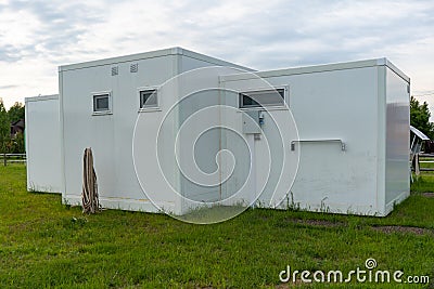 Modular prefabricated houses made of panels with large panoramic windows Editorial Stock Photo