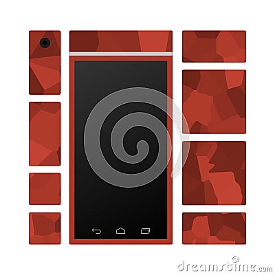 Modular smart phone front with different modules rendering Vector Illustration
