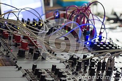 Modular synthesizer, analogue synth closeup Stock Photo