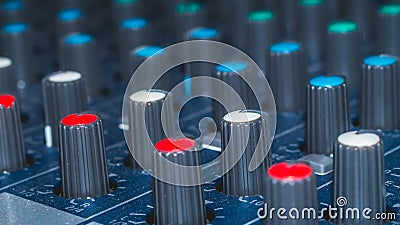 Modular synthesizer colorful buttons audio mixer, music equipment. recording studio gears, broadcasting tools, mixer, synthesizer. Stock Photo
