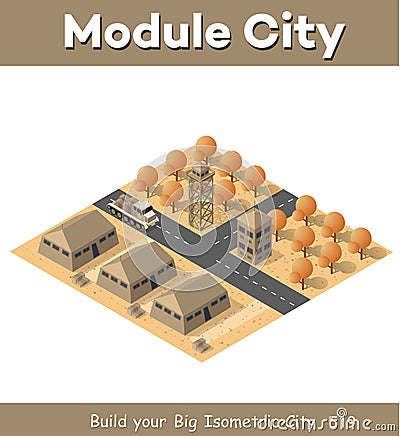 Module base camp object element for building design army armed Vector Illustration