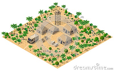 Module base camp object element for building design army armed Vector Illustration