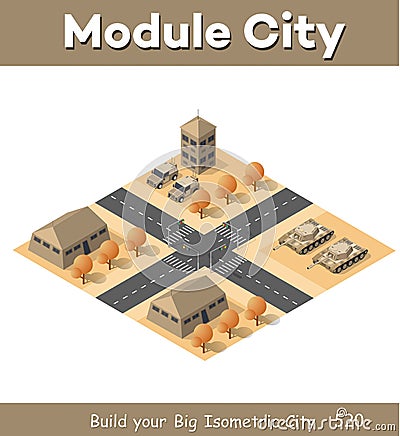 Module base camp object element for building design army armed Vector Illustration