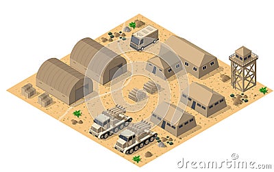 Module base camp object element for building design army armed Vector Illustration
