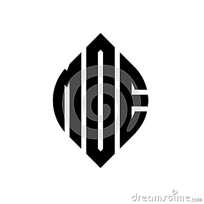 MOE circle letter logo design with circle and ellipse shape. MOE ellipse letters with typographic style. The three initials form a Vector Illustration