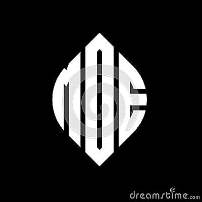 MOE circle letter logo design with circle and ellipse shape. MOE ellipse letters with typographic style. The three initials form a Vector Illustration