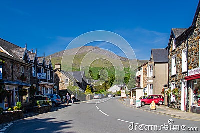 Moel Hebog is a mountain in Snowdonia, north Wales which dominates the view west from the village of Beddgelert Editorial Stock Photo