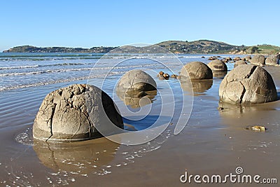 Moeraki Boulders, Large Spherical Stones Stock Photo