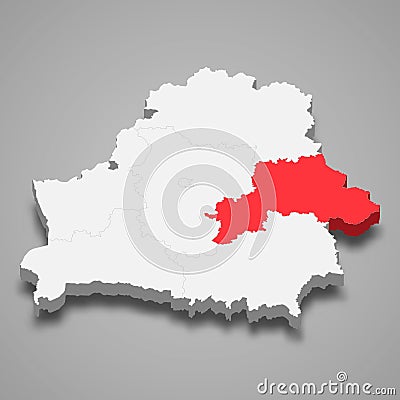 Mogilev oblast region location within Belarus 3d imap Vector Illustration