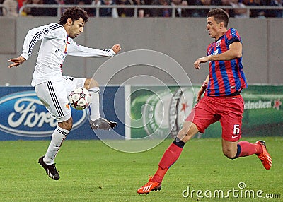 Mohamed Salah and Florin Gardos during Champions League game Editorial Stock Photo