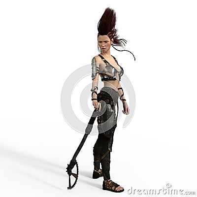 Mohawk Warrior with axe Cartoon Illustration