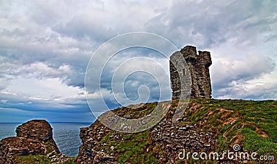 Moher Tower at Hags Head along the Cliffs of Moher Stock Photo