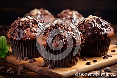 Moist Chocolate muffins dessert. Generate Ai Stock Photo