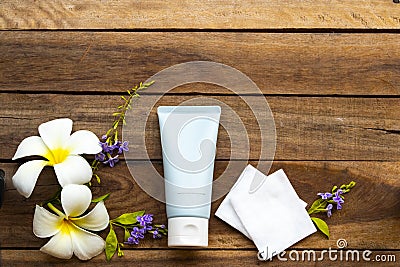 Moisturizing cleaning cream with cotton for clean makeup health care for skin face Stock Photo