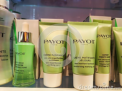 Moisturizing Cream Payot creme purifiante and Matting Face Cream Payot Creme Matifiante Velours at Perfume and Cosmetics Store on Editorial Stock Photo