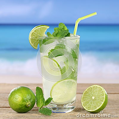Mojito or Caipirinha cocktail drink on the beach Stock Photo