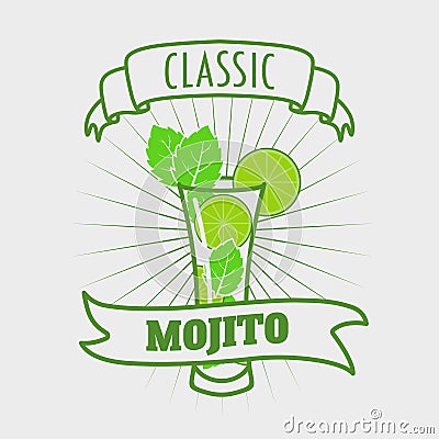 Mojito classic cocktail. Vector illustration of fresh and salty drink. Vector Illustration