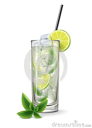 Mojito cocktail with fresh sliced lime Vector Illustration