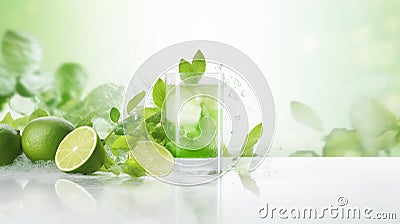 Mojito cocktail with lime, mint and ice on white background Stock Photo