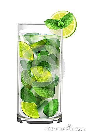 Mojito cocktail in tall glass Cartoon Illustration