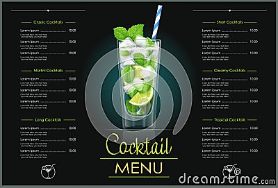 Mojito glass. Cocktail menu design. Vector Illustration
